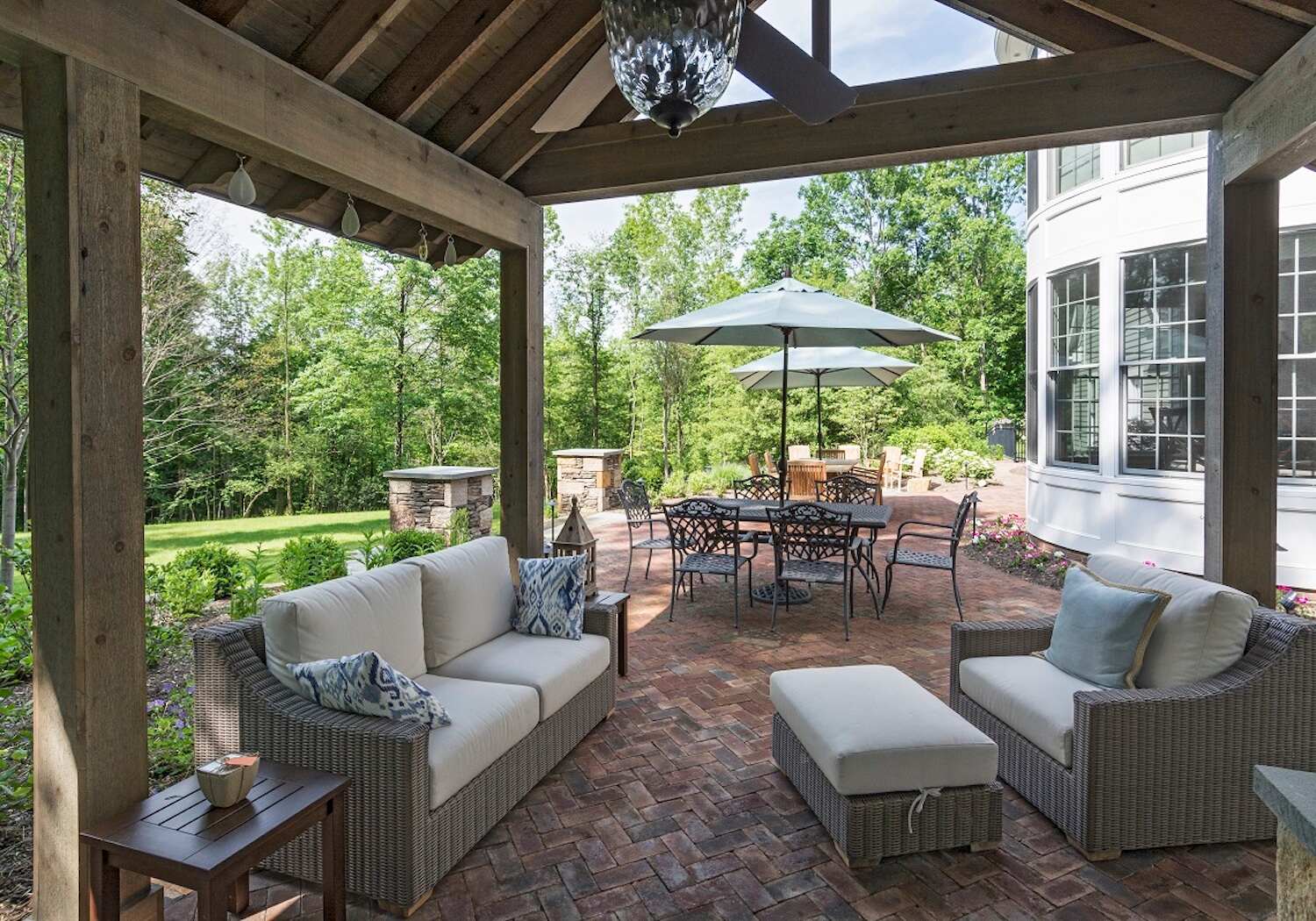 Custom pavilion installation in Aurora, OH providing full shade and outdoor comfort
