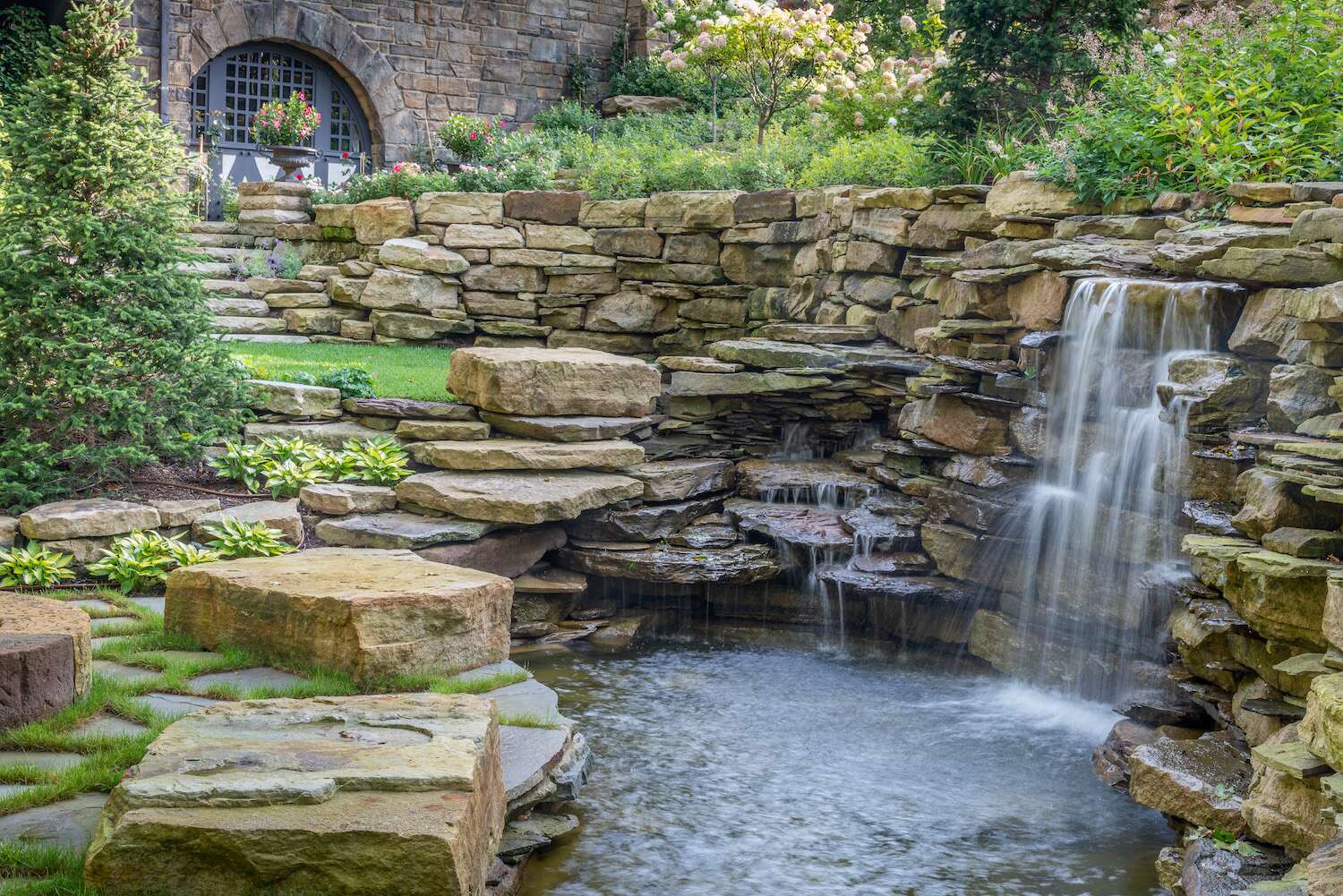 Custom water feature in Cleveland, OH designed to complement the natural landscape