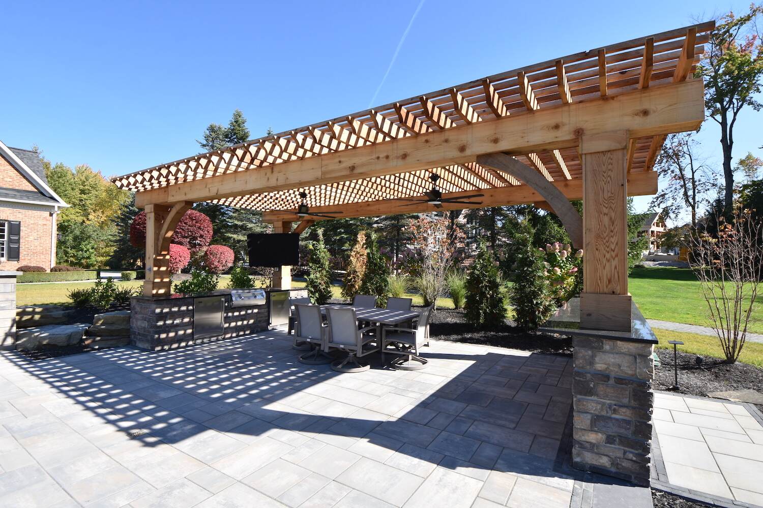 Luxury pergola over a backyard patio in Bainbridge, OH