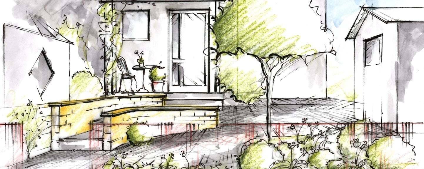 Landscape design plan rendering for a residential property
