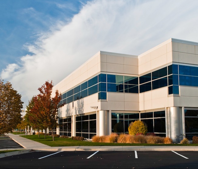 Landscaped office building exterior