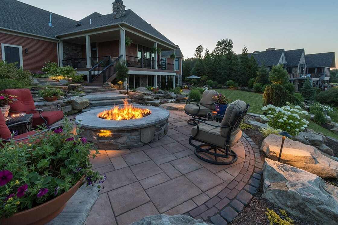 Outdoor entertaining space with scenic water views in Chagrin Falls, OH-1