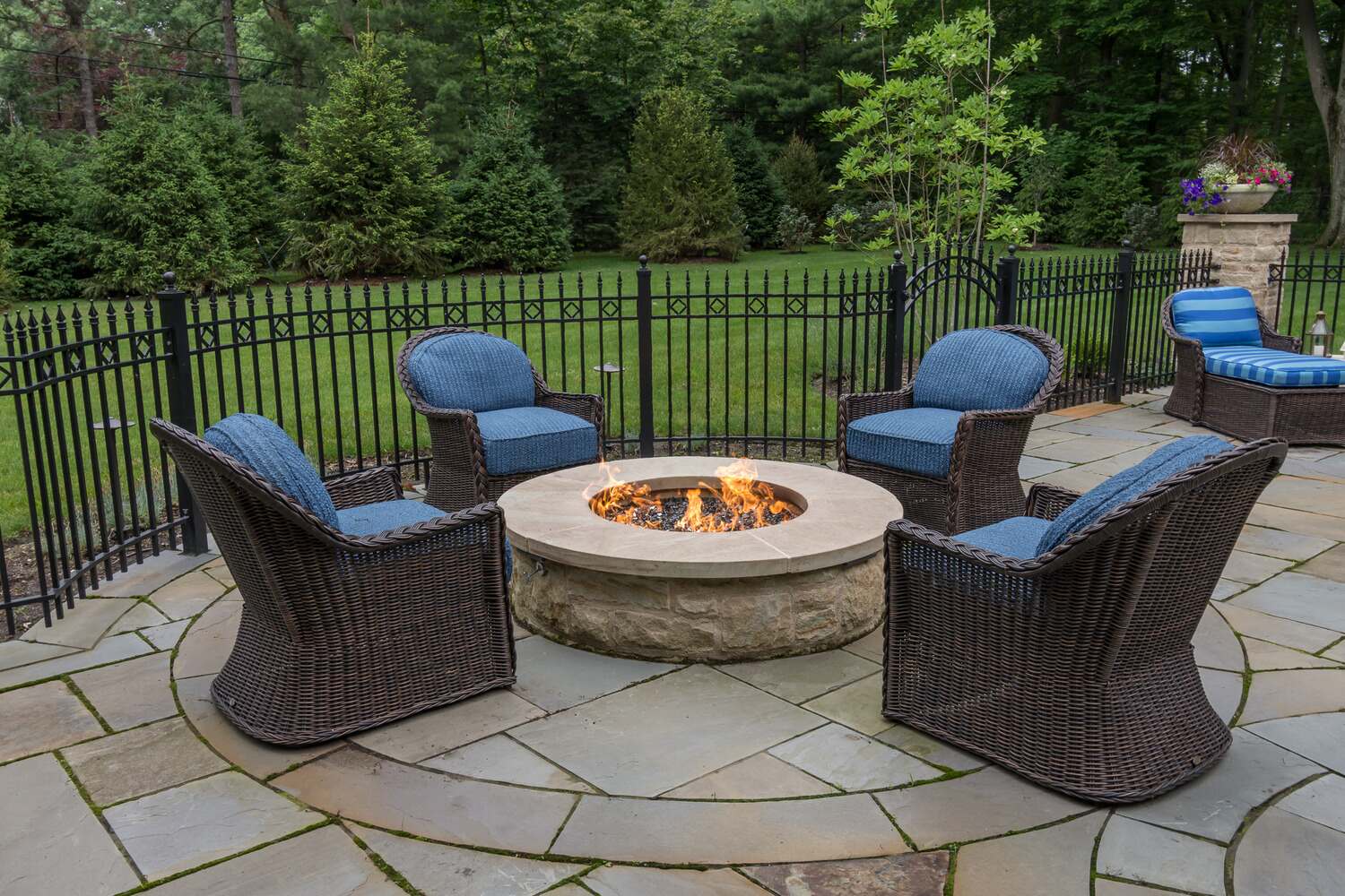 Outdoor fire feature in Aurora, OH enhancing the patio with warmth and visual appeal