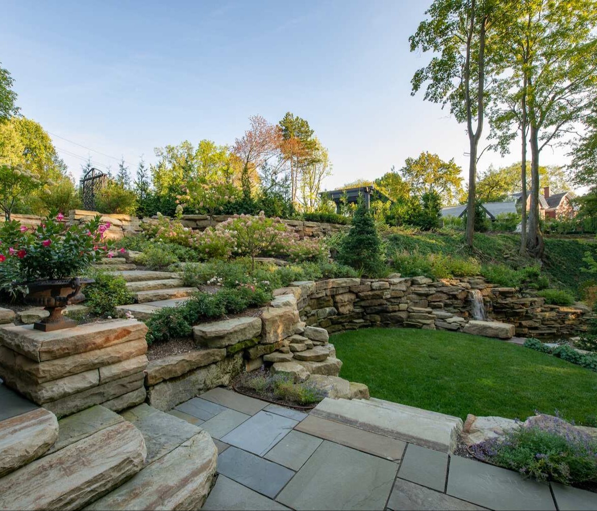 Retaining wall plantings and paver patio in Gates Mills, OH